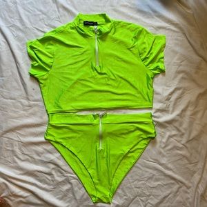 SOLD! Neon Green 2 Piece High Waist Swimsuit